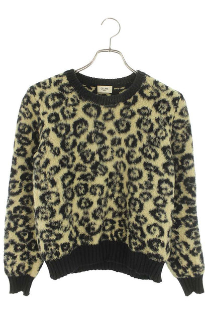 CELINE Multi Cotton Nylon Blend Leopard Shaggy Knit Size S