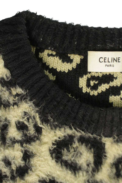 CELINE Multi Cotton Nylon Blend Leopard Shaggy Knit Size S