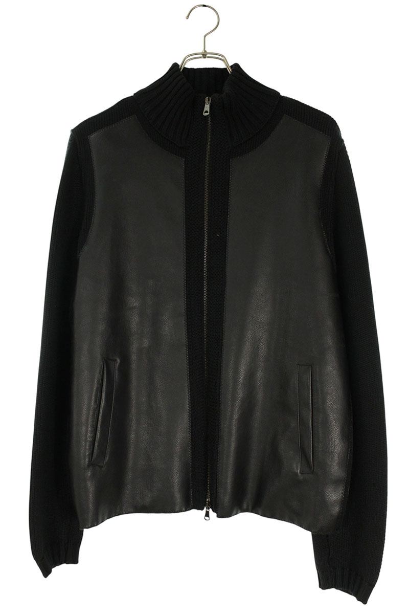 EMPORIO ARMANI Black Faux Leather Trim Driver's Knit Size L