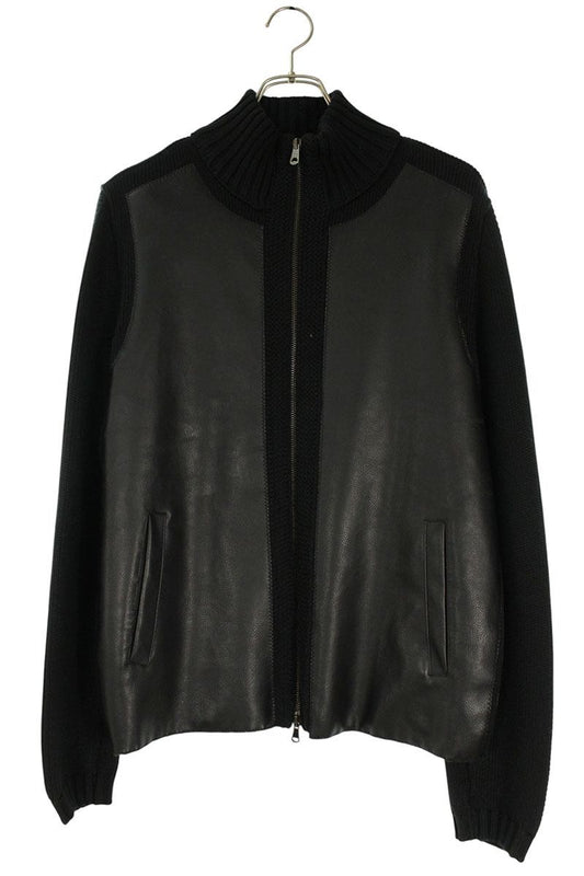 EMPORIO ARMANI Black Faux Leather Trim Driver's Knit Size L