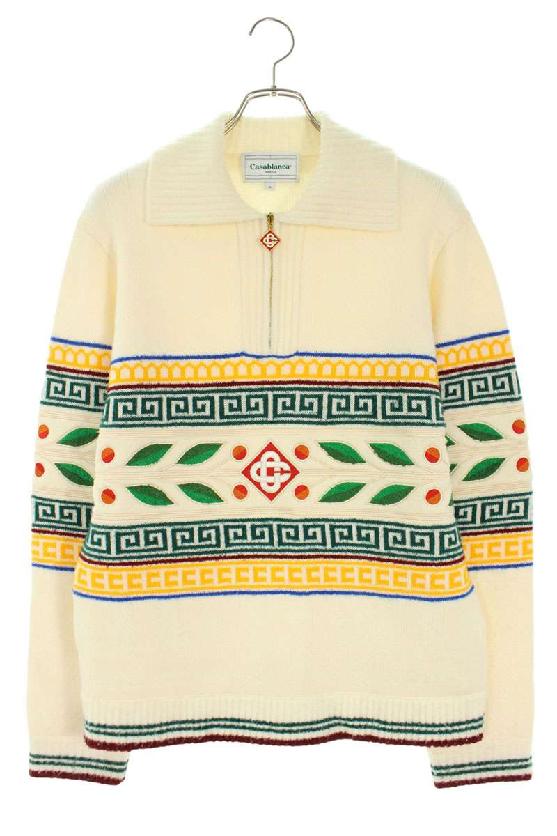 CASABLANCA Multi Wool Blend Half-Zip Polo Knit Size M