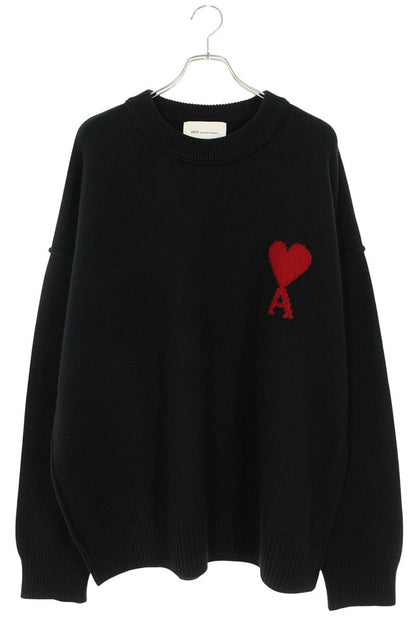 AMI 26SS Embroidered Knit Sweater Black x Red Size XXL