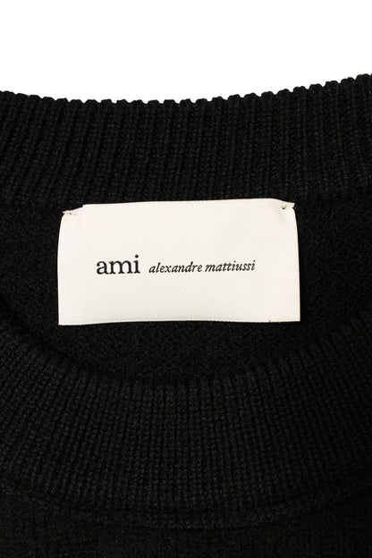 AMI 26SS Embroidered Knit Sweater Black x Red Size XXL