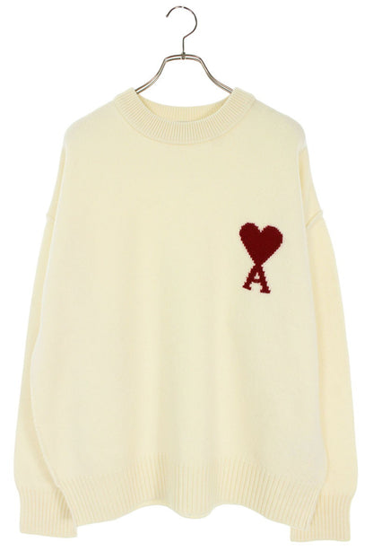 AMI 26SS Embroidered Knit Sweater White x Red Size XXL