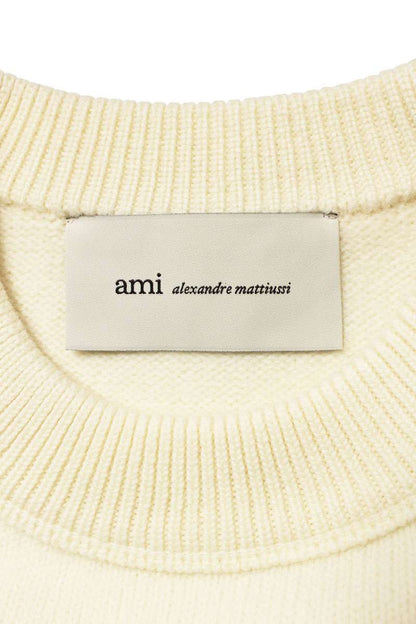 AMI 26SS Embroidered Knit Sweater White x Red Size XXL