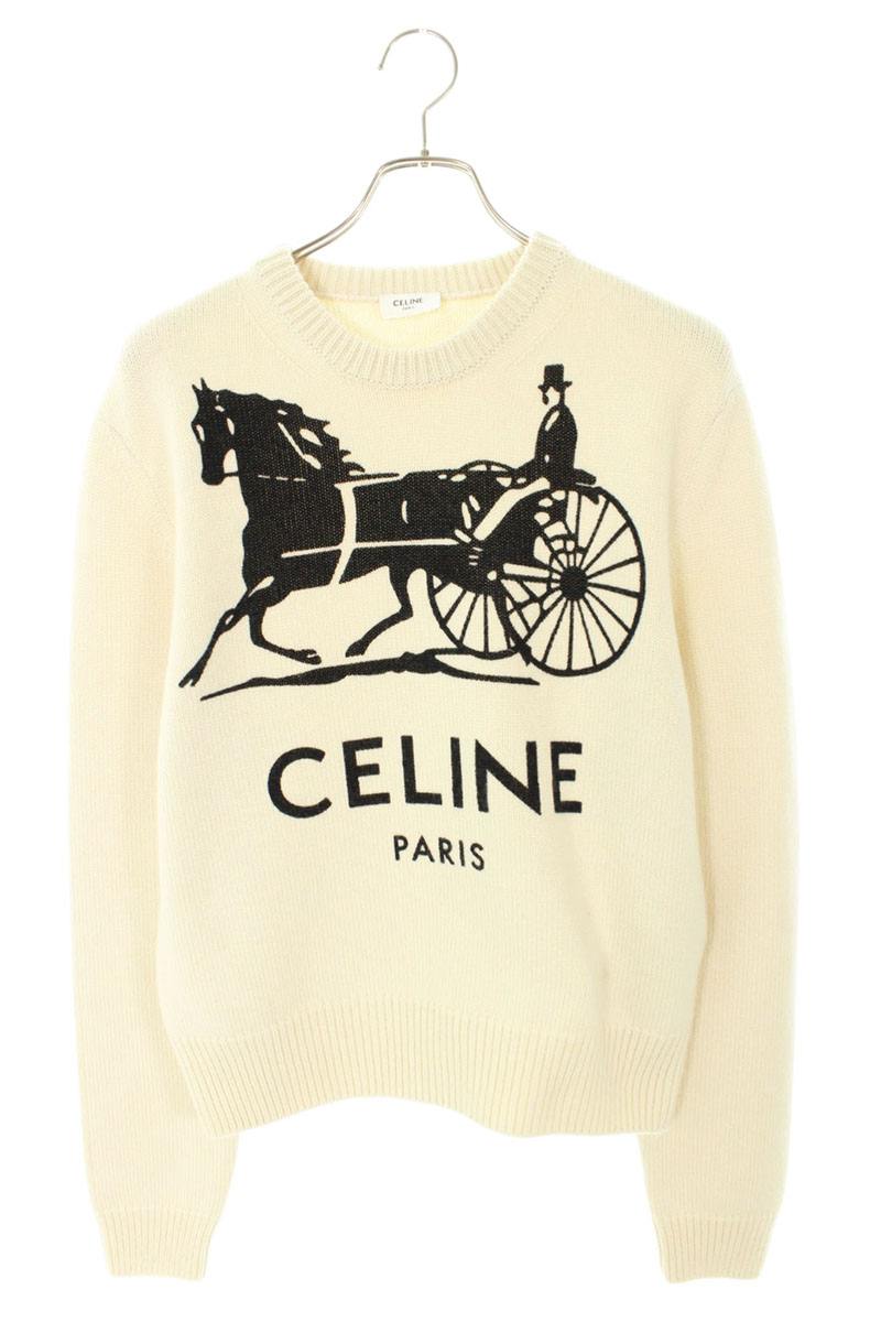 CELINE 26SS Logo Embroidered Cashmere Crewneck Knit Size L