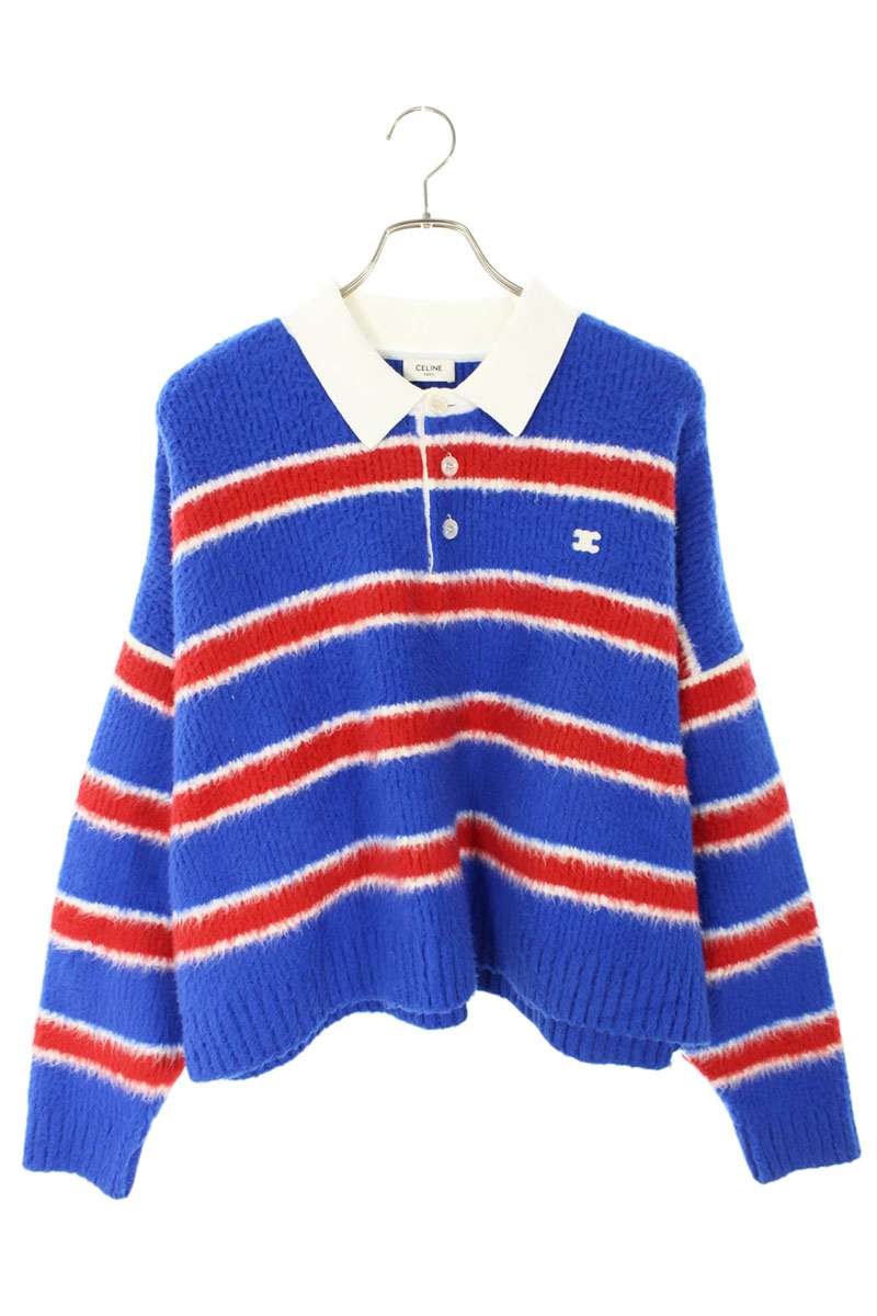 CELINE 25AW Brushed Stripe Cropped Polo Knit Multi Size L
