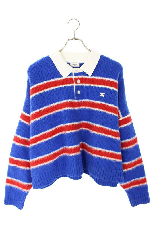 CELINE 25AW Brushed Stripe Cropped Polo Knit Multi Size L