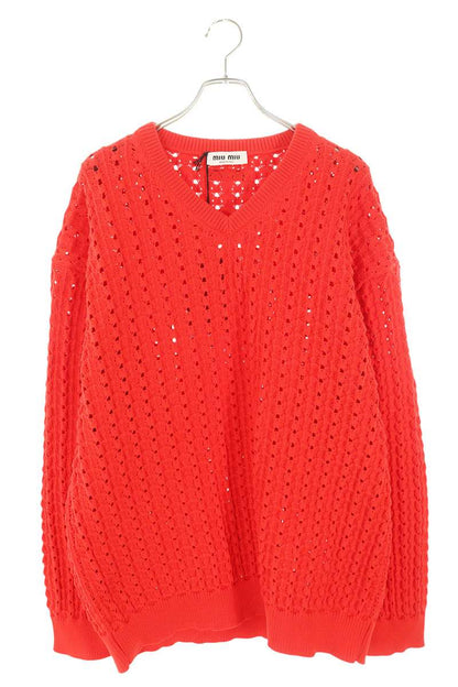 miumiu SS26 Recycled Nylon V-Neck Knit Red Size S