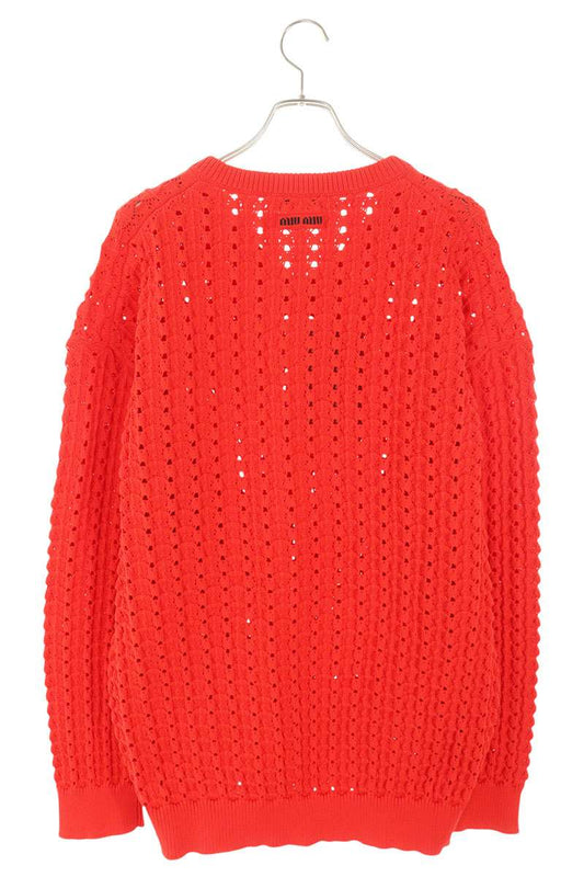 miumiu SS26 Recycled Nylon V-Neck Knit Red Size S