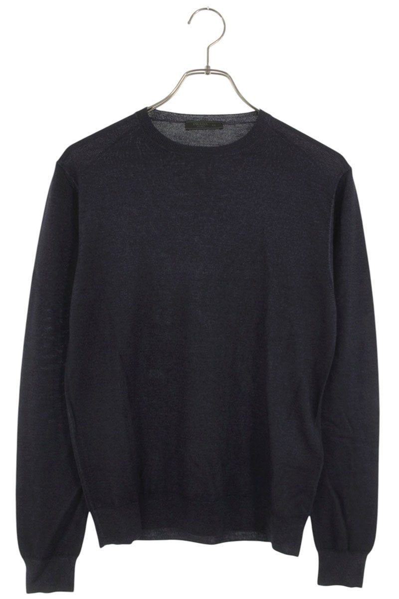 Prada Wool Silk High-Gauge Crewneck Knit Dark Gray Size S