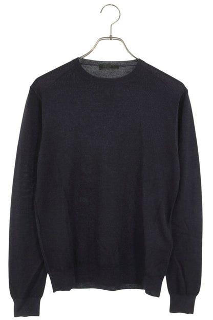 Prada Wool Silk High-Gauge Crewneck Knit Dark Gray Size S