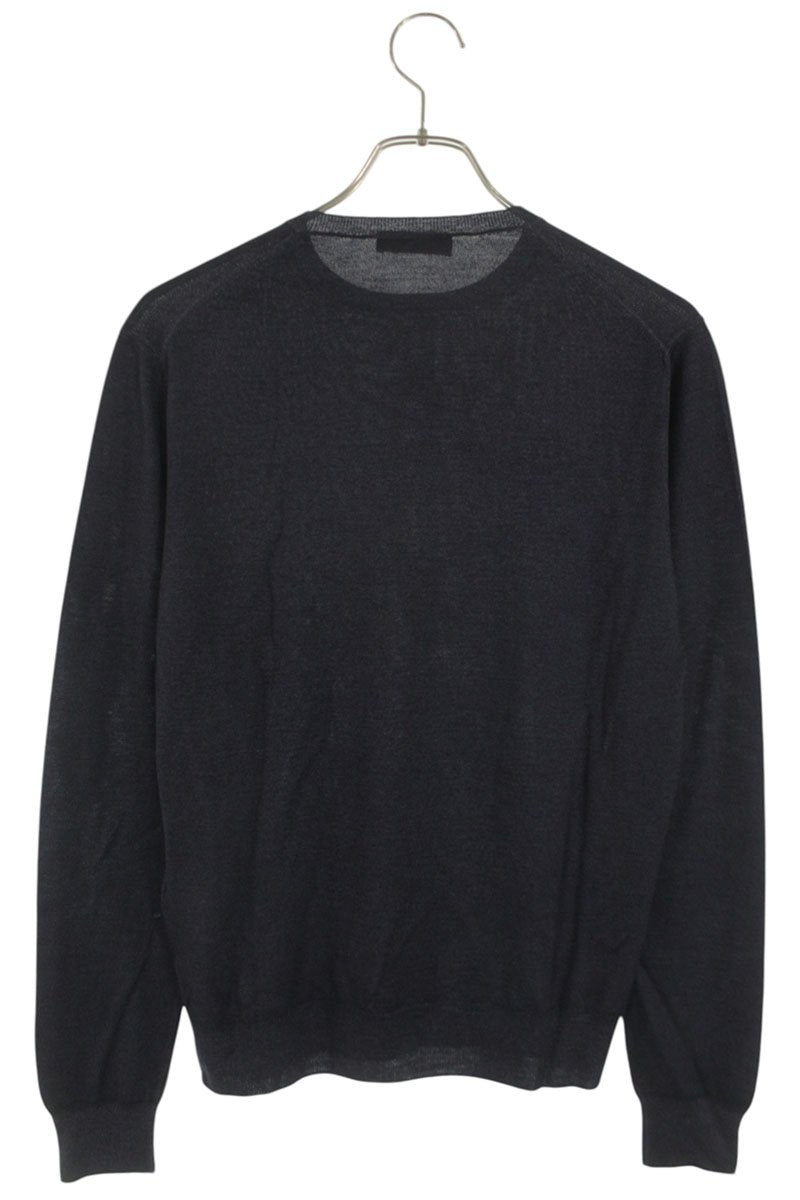Prada Wool Silk High-Gauge Crewneck Knit Dark Gray Size S