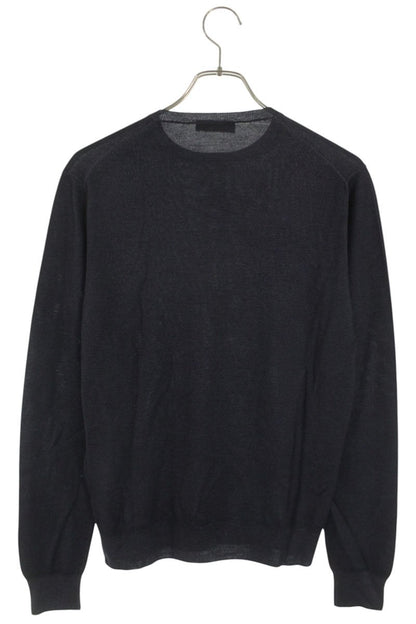 Prada Wool Silk High-Gauge Crewneck Knit Dark Gray Size S