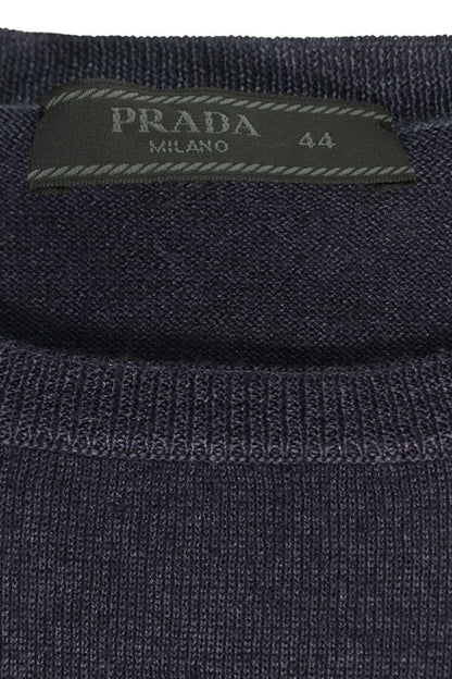 Prada Wool Silk High-Gauge Crewneck Knit Dark Gray Size S
