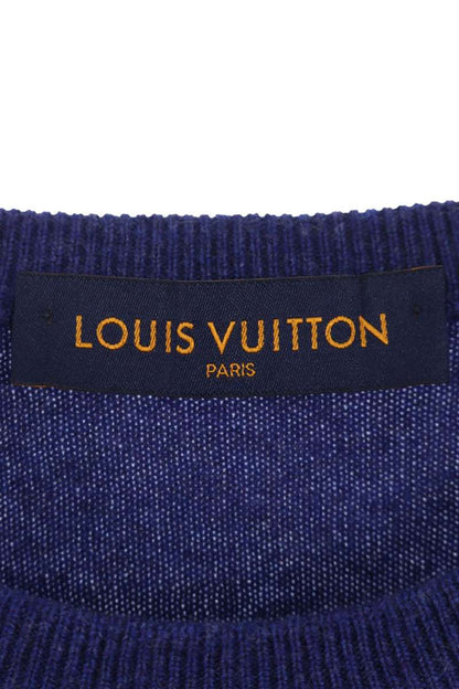 Louis Vuitton LV Logo Embroidered Crewneck Knit Sweater Blue Size S