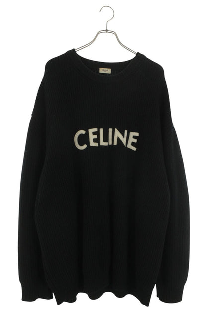 CELINE Black Front Logo Wool Angora Knit Size XL