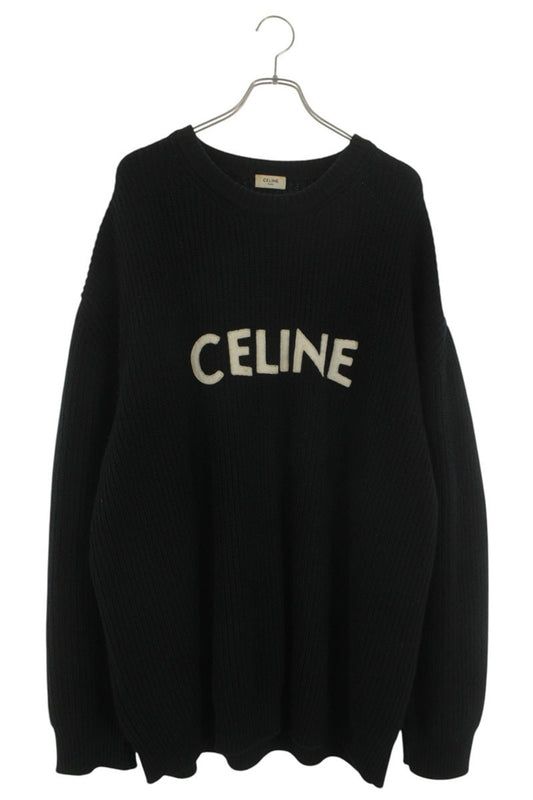 CELINE Black Front Logo Wool Angora Knit Size XL