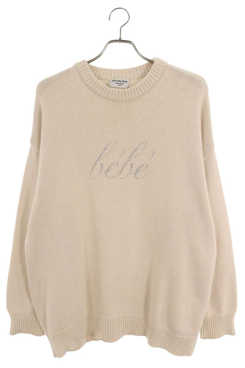 Balenciaga Rhinestone Logo Crewneck Knit Sweater White Size XS
