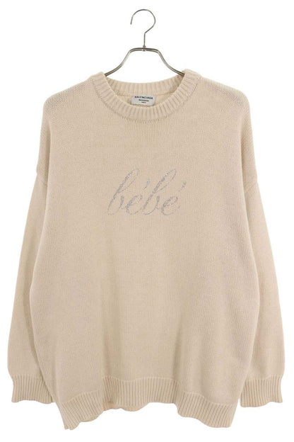 Balenciaga Rhinestone Logo Crewneck Knit Sweater White Size XS