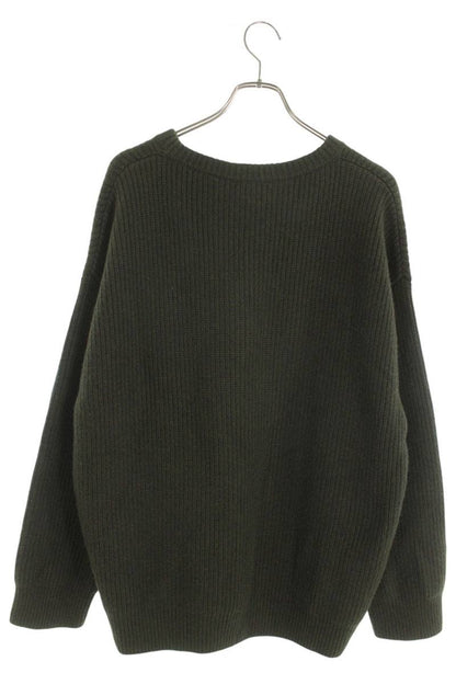 CELINE Multi Leopard Logo Patch Wool Crew Neck Knit Size M