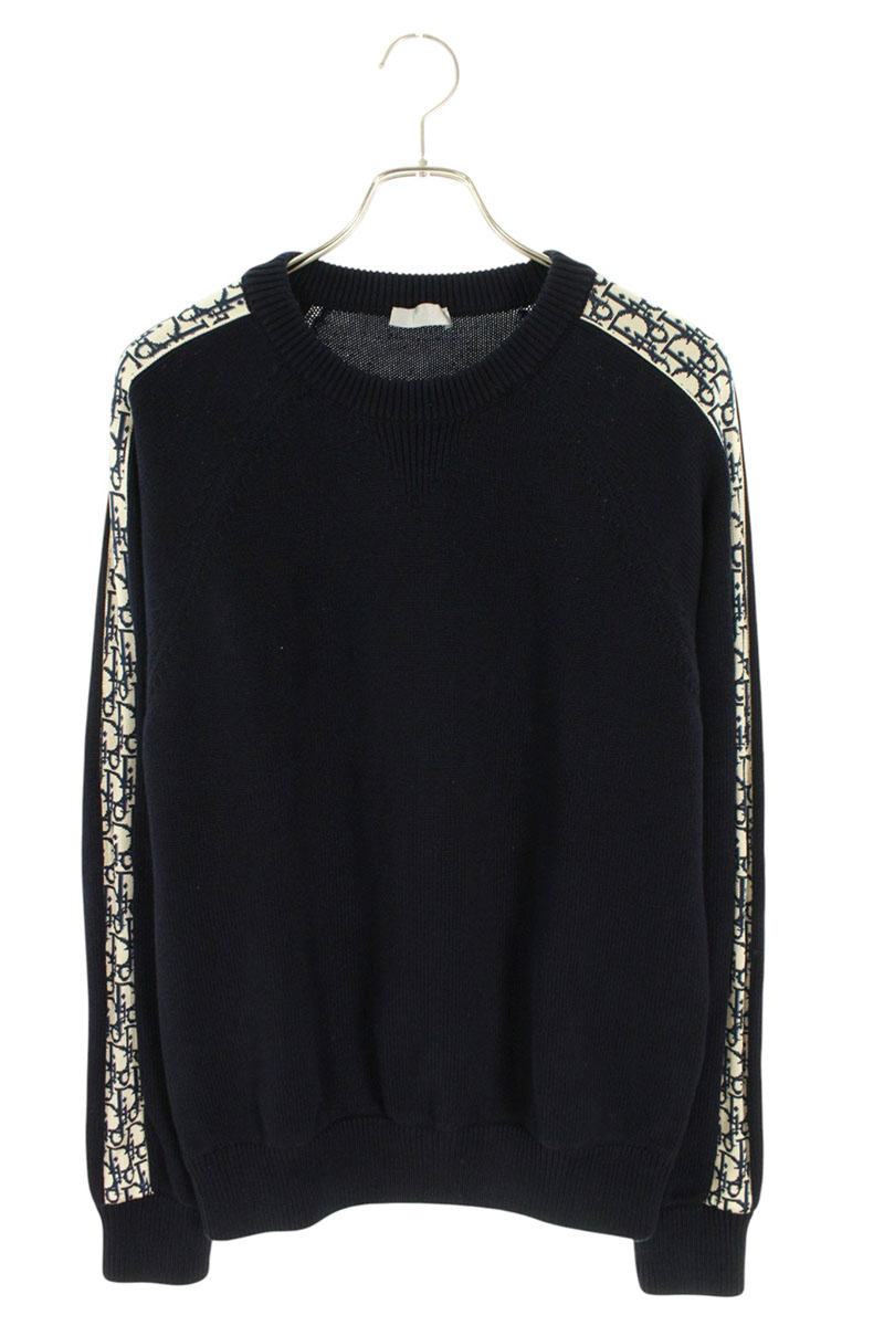 DIOR Navy Oblique Panel Cotton Silk Crew Neck Knit Size M