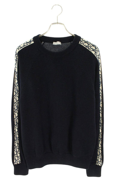 DIOR Navy Oblique Panel Cotton Silk Crew Neck Knit Size M