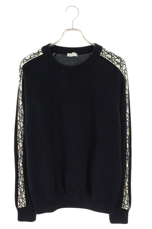 DIOR Navy Oblique Panel Cotton Silk Crew Neck Knit Size M