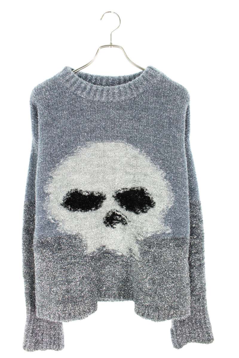 ERL Silver Skull Intarsia Metallic Nylon Knit Size XL