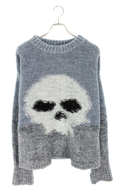 ERL Silver Skull Intarsia Metallic Nylon Knit Size XL