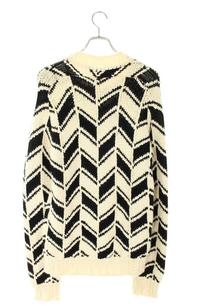 Saint Laurent Paris 21AW Wool Knit Sweater White x Black Size L