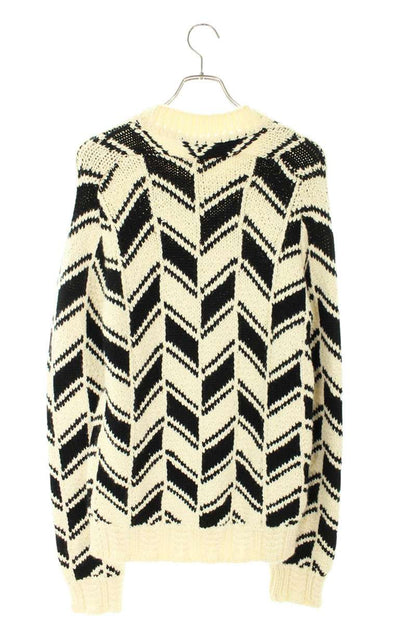 Saint Laurent Paris 21AW Wool Knit Sweater White x Black Size L