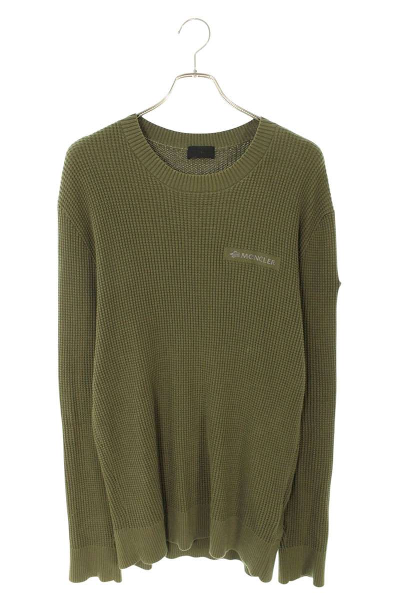 MONCLER Khaki Cotton Logo Patch Knit Size XL