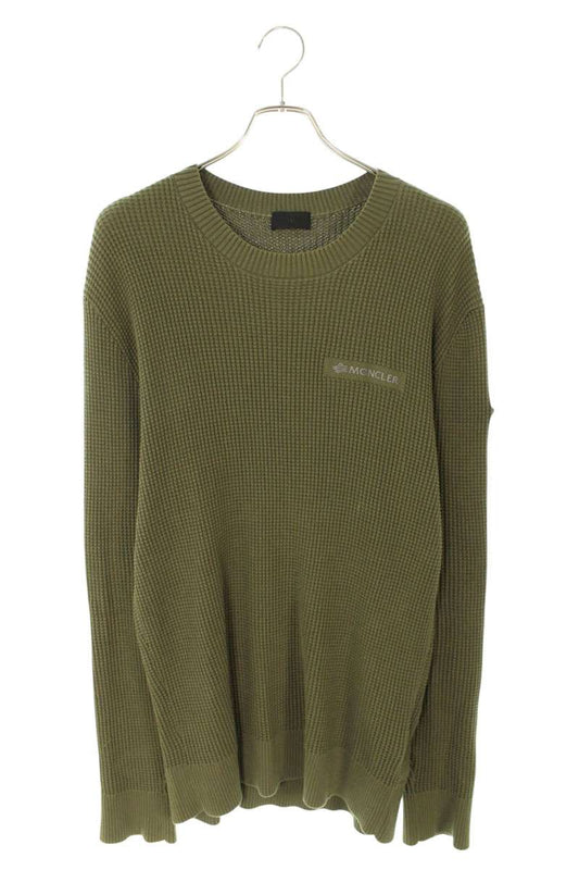 MONCLER Khaki Cotton Logo Patch Knit Size XL