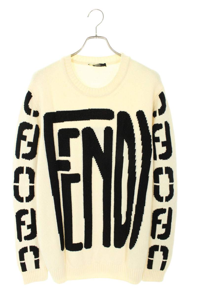 Fendi Logo Crewneck Knit Sweater White x Black Size 54