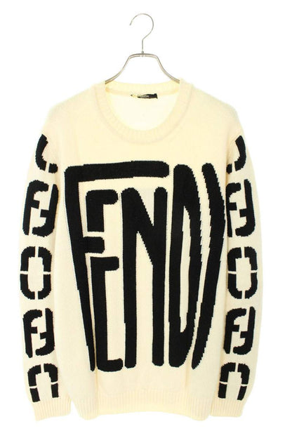 Fendi Logo Crewneck Knit Sweater White x Black Size 54