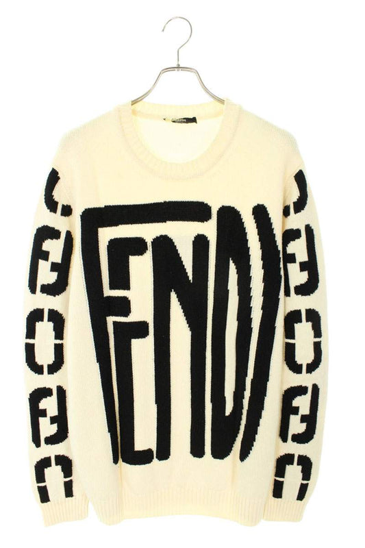 Fendi Logo Crewneck Knit Sweater White x Black Size 54