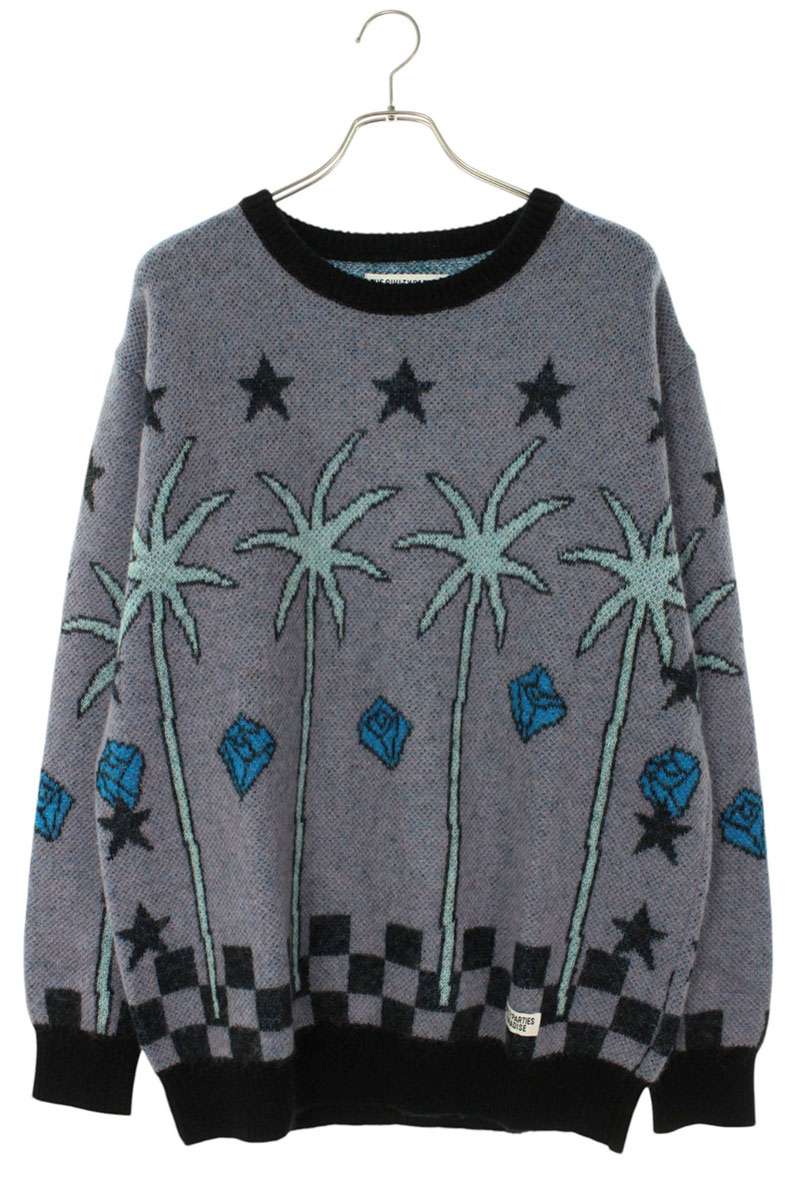 Wacko Maria 24SS Crewneck Knit Sweater Gray x Black x Blue Size L