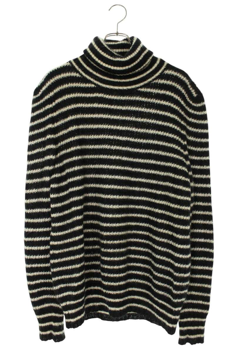 Saint Laurent Paris Boarder Knit Sweater Black x White Size XL
