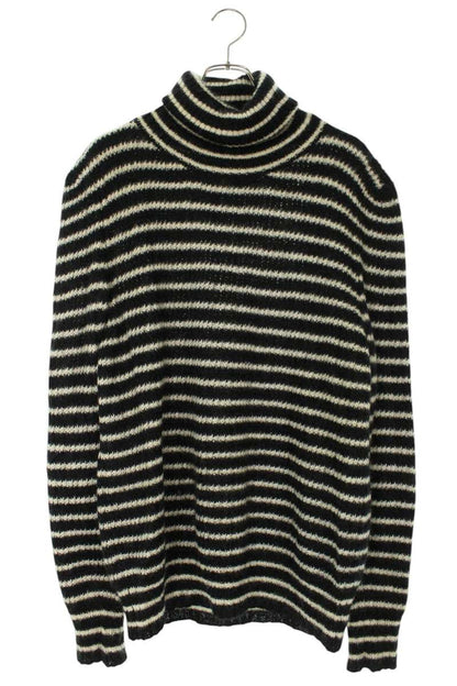 Saint Laurent Paris Boarder Knit Sweater Black x White Size XL