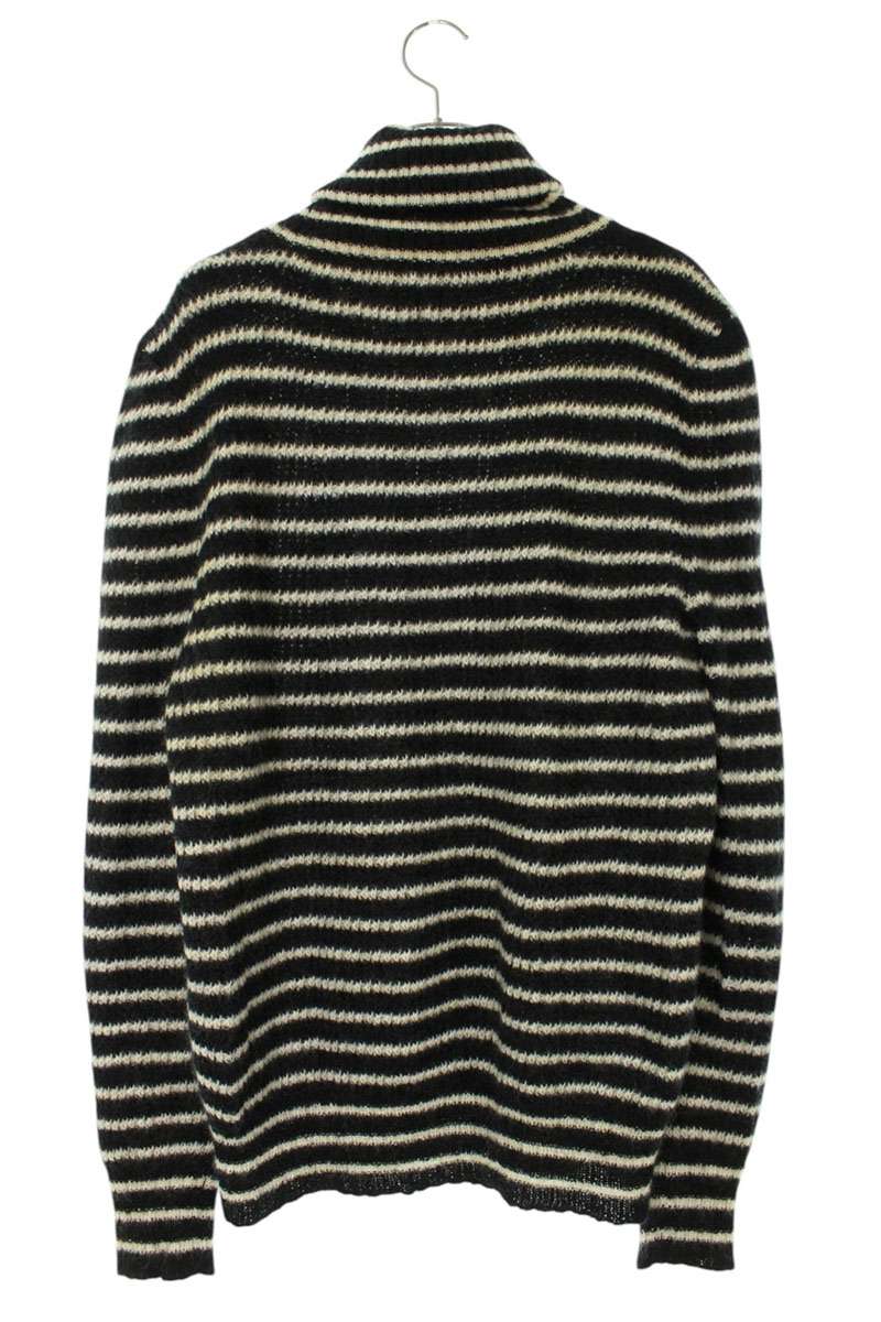 Saint Laurent Paris Boarder Knit Sweater Black x White Size XL