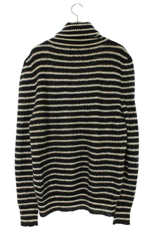 Saint Laurent Paris Boarder Knit Sweater Black x White Size XL