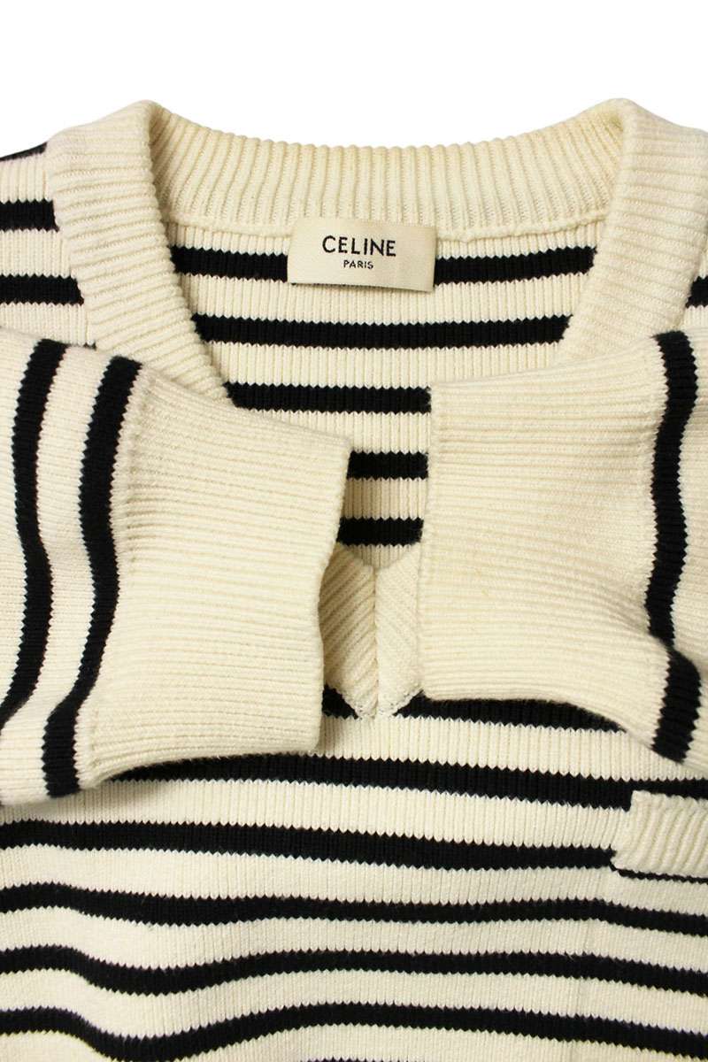 CELINE Stripe Cotton V-Neck Knit Multi Size XS