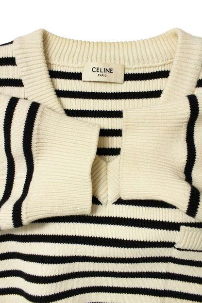 CELINE Stripe Cotton V-Neck Knit Multi Size XS