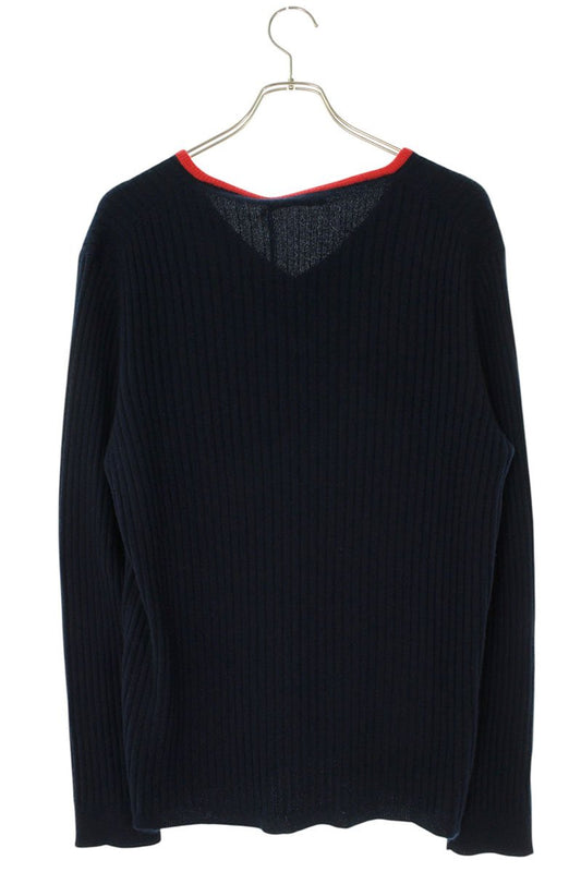 miumiu Logo Embroidered Cashmere V-Neck Knit Navy Size XS