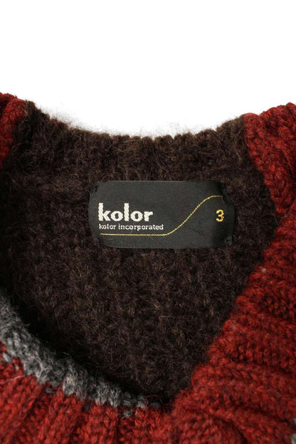 kolor Crazy Pattern Wool Mohair V-Neck Knit Multi Size L