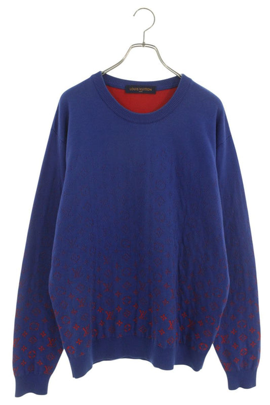 Louis Vuitton 21AW All-Over Print Knit Sweater Blue x Red Size XL