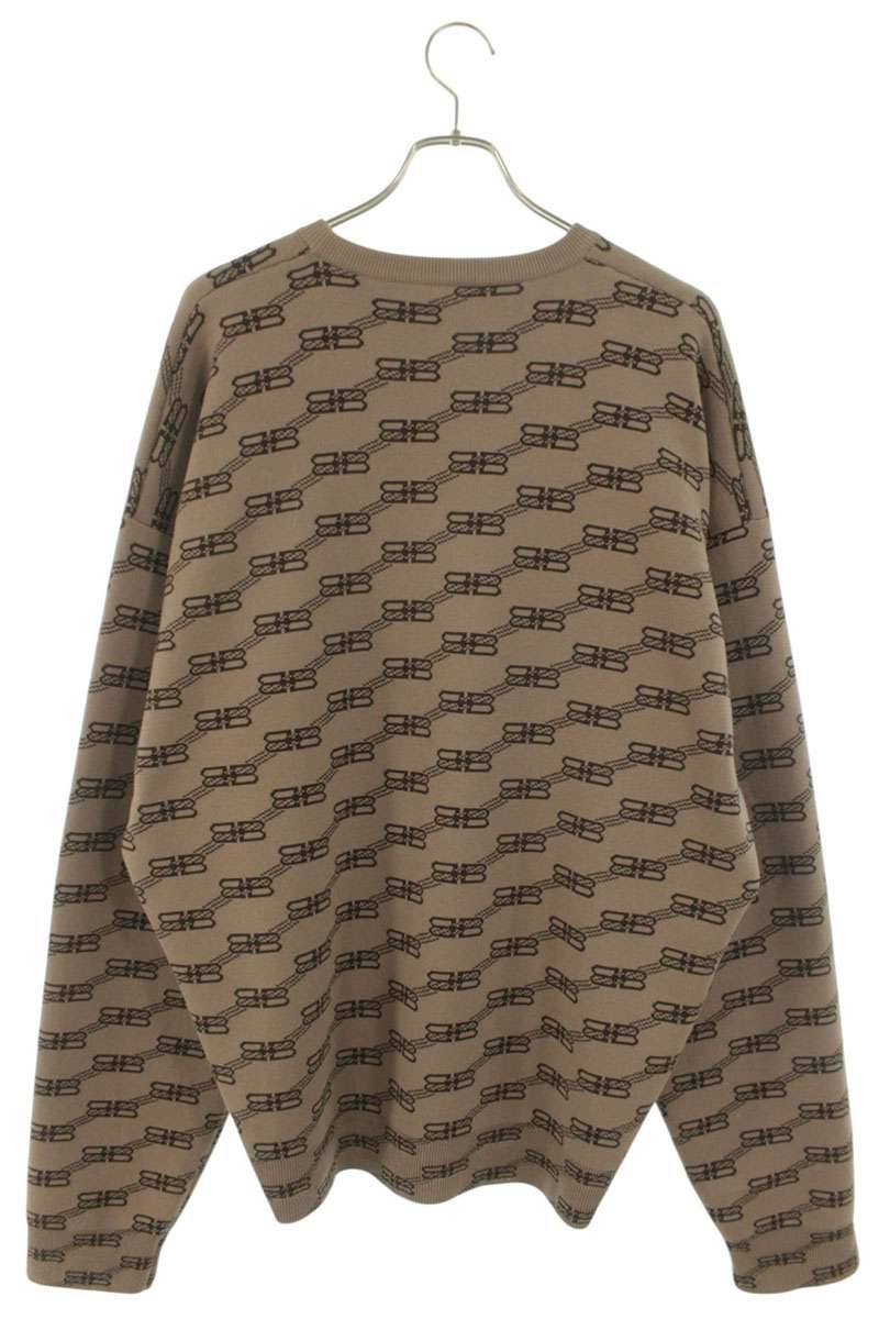 Balenciaga BB Logo All-Over Print Knit Sweater Brown Size L