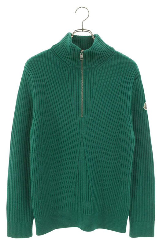 MONCLER Wool Half-Zip Knit Green Size XL