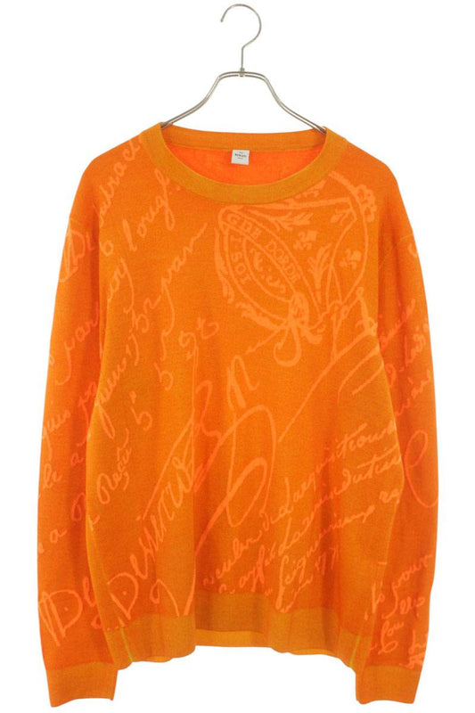 Berluti ACR All-Over Print Cashmere Knit Sweater Orange Size XL